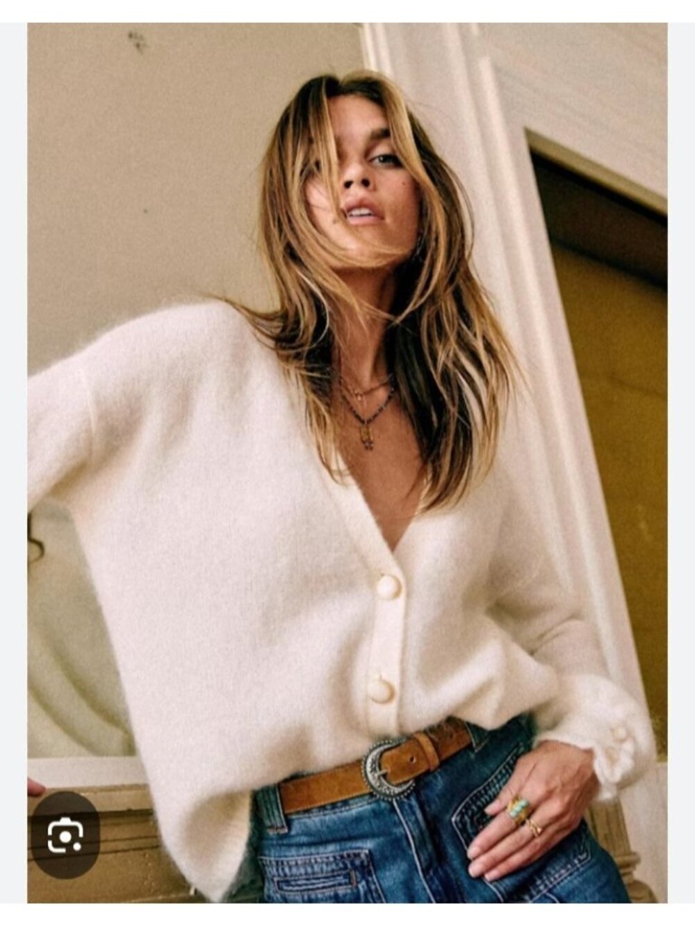 Sézane Paris Mohair Wool Blend Cardigan Ivory Button Front Oversized M/ L
